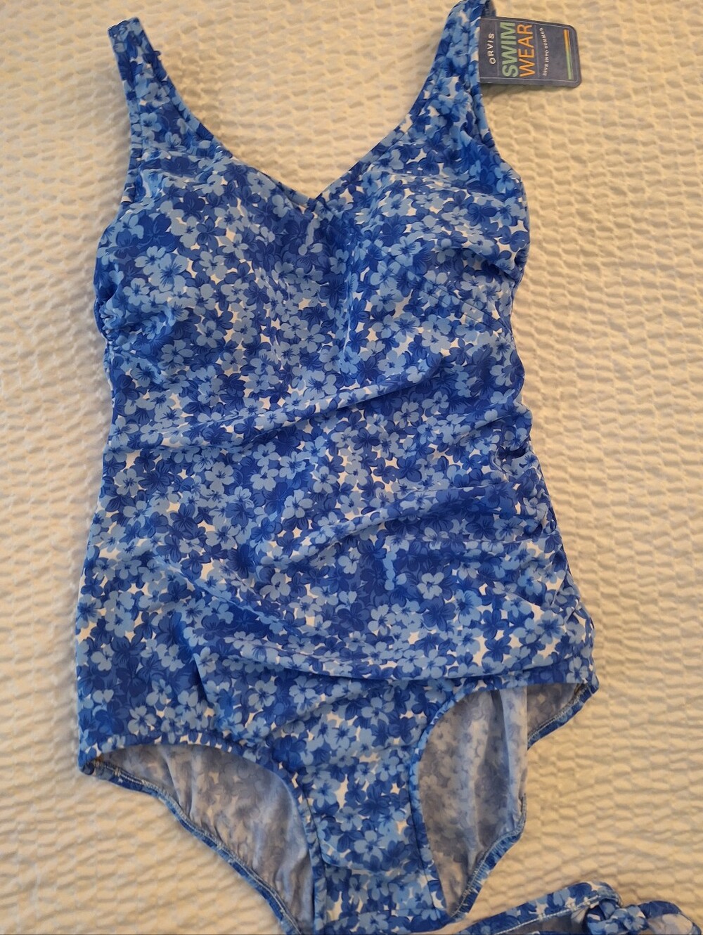 NWT Orvis SZ 12 Blue Floral One-piece Bathing Suit With Separate Skirt - Picture 7 of 9